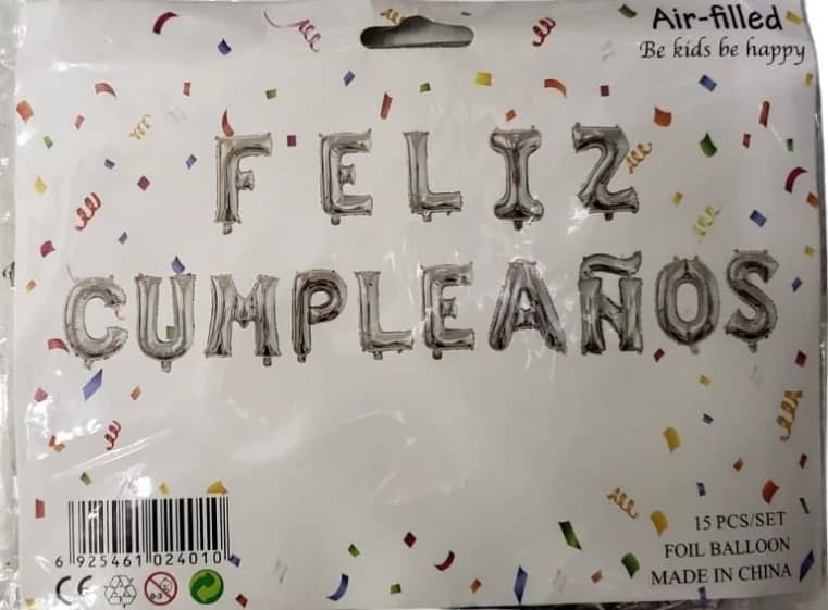 GLOBO LETRAS FELIZ CUMPLEAÑOS PLATEADO