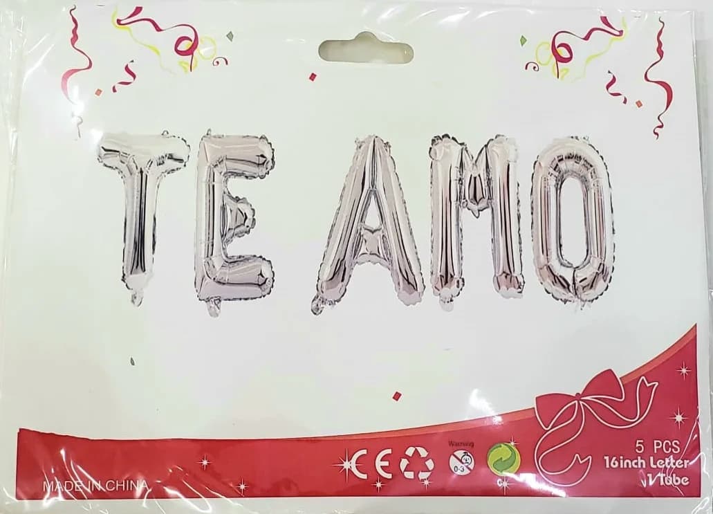 GLOBO LETRAS TE AMO PLATEADO